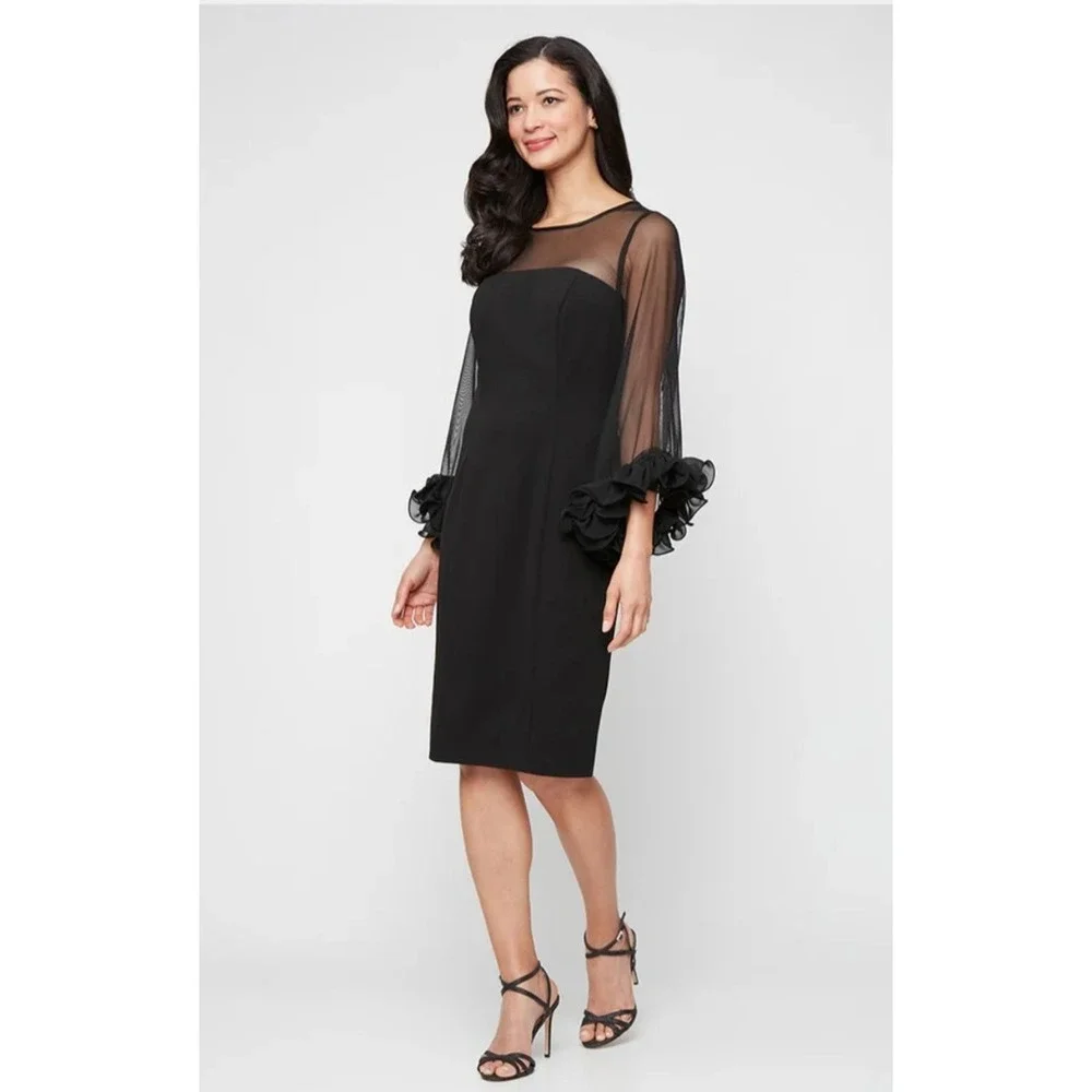 Alex Evenings Women's Size 12 Stretch Crepe Sheath Dress Illusion Neckline‎ NWT